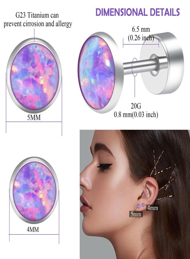ZDE Titanium Flatback Earrings for Women Opal Fire and Snow Stud Earrings Flat Back Women Earrings Hypoallergenic Cartilage Flatback Earring Tragus Helix Tragus Conch Piercing 5mm - Image 2
